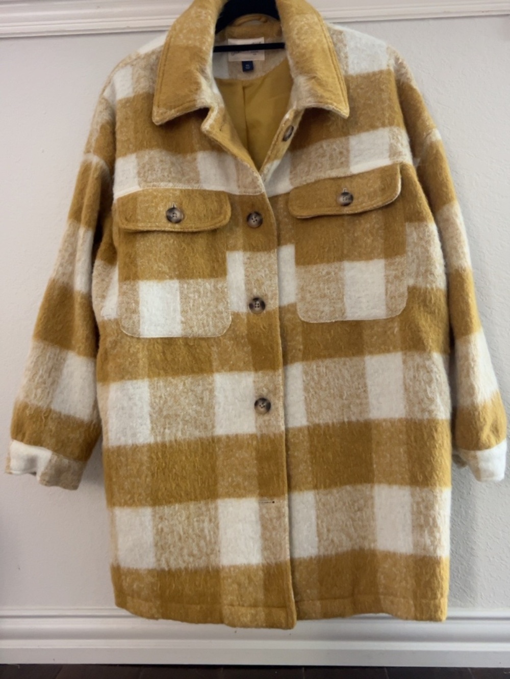 Universal Thread Plaid Oversized Shacket Coat Mustard Cream XXL